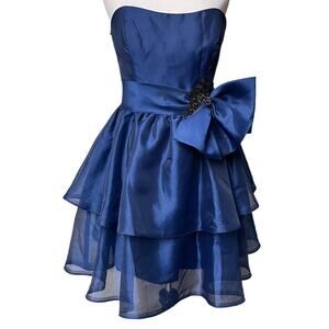 Blue Short Formal Dress Size 12 Corset Top Fit & Flair Layer Skirt Noir Lazaro